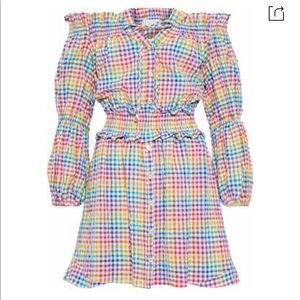 Caroline Constas Seersucker Dress-off the shoulder